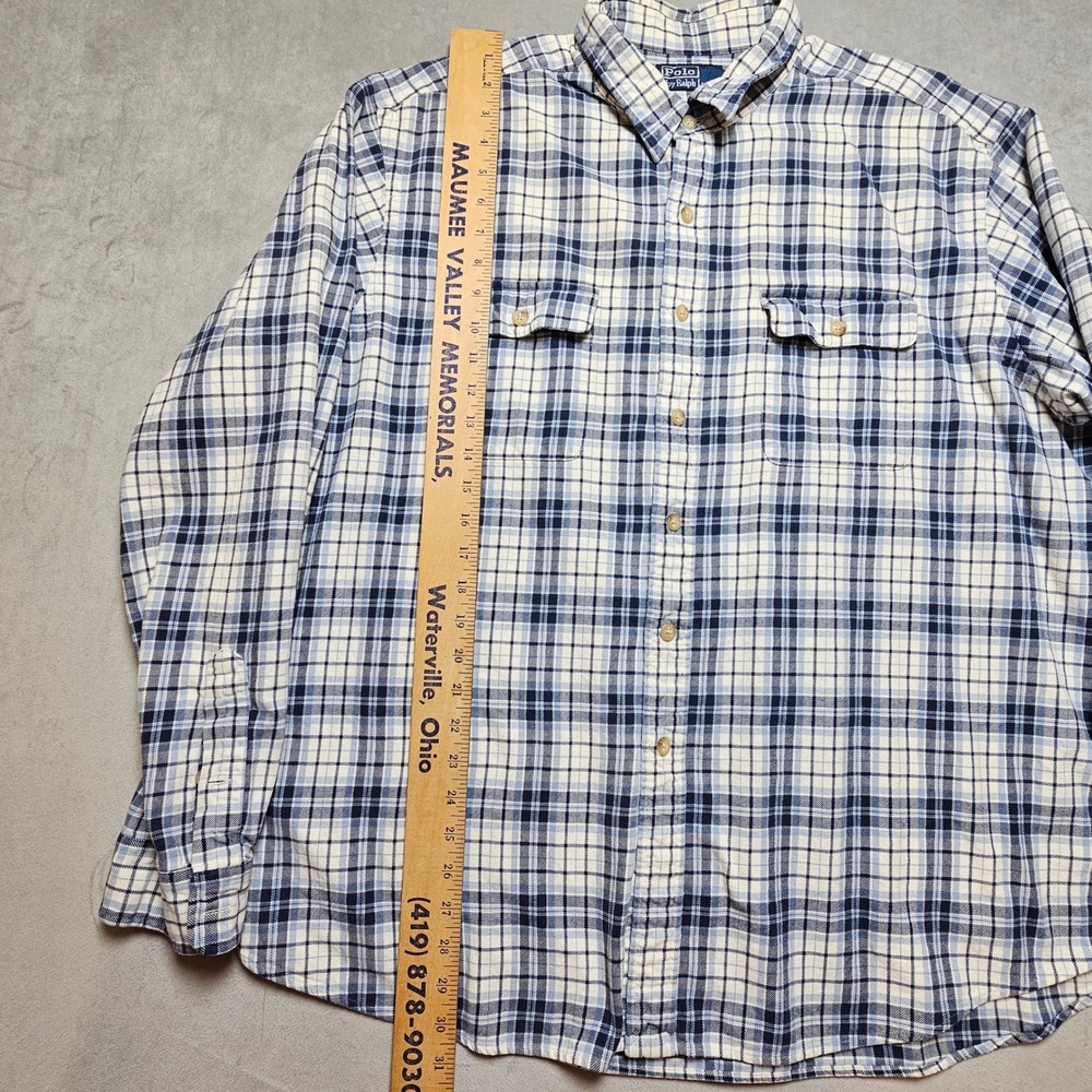 Polo Ralph Lauren Mens XXL Blue White Plaid Cotton Button Down Shirt Long Sleeve - Picture 5 of 16